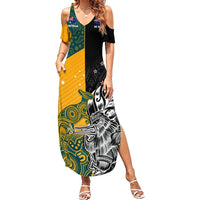 Custom New Zealand And Australia Rugby Summer Maxi Dress Wallabies Kiwi Silver Fern 2023 World Cup LT01 Women Black - Polynesian Pride