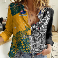 Custom New Zealand And Australia Rugby Women Casual Shirt Wallabies Kiwi Silver Fern 2023 World Cup LT01 Female Black - Polynesian Pride