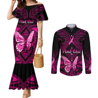 Personalised Pink Out Couples Matching Mermaid Dress and Long Sleeve Button Shirts Breast Cancer Awareness Polynesian Pattern Black Version LT01 Black - Polynesian Pride
