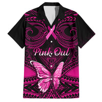Personalised Pink Out Family Matching Short Sleeve Bodycon Dress and Hawaiian Shirt Breast Cancer Awareness Polynesian Pattern Black Version LT01 Dad's Shirt - Short Sleeve Black - Polynesian Pride