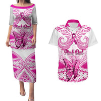 Personalised Pink Out Couples Matching Puletasi Dress and Hawaiian Shirt Breast Cancer Awareness Polynesian Pattern White Version LT01 White - Polynesian Pride