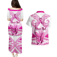 Personalised Pink Out Couples Matching Puletasi Dress and Hawaiian Shirt Breast Cancer Awareness Polynesian Pattern White Version LT01 - Polynesian Pride