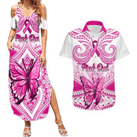 Personalised Pink Out Couples Matching Summer Maxi Dress and Hawaiian Shirt Breast Cancer Awareness Polynesian Pattern White Version LT01 White - Polynesian Pride