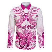 Personalised Pink Out Family Matching Puletasi Dress and Hawaiian Shirt Breast Cancer Awareness Polynesian Pattern White Version LT01 Dad's Shirt - Long Sleeve White - Polynesian Pride