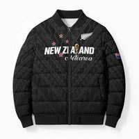 Custom Football New Zealand Bomber Puffer Jacket Aotearoa United Black Version LT01 Unisex Black - Polynesian Pride
