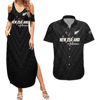 Custom Football New Zealand Couples Matching Summer Maxi Dress and Hawaiian Shirt Aotearoa United Black Version LT01 Black - Polynesian Pride