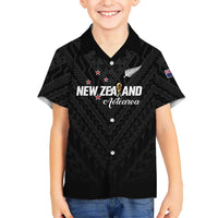Custom Football New Zealand Family Matching Summer Maxi Dress and Hawaiian Shirt Aotearoa United Black Version LT01 Son's Shirt Black - Polynesian Pride