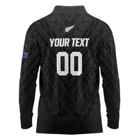 Custom Football New Zealand Long Sleeve Polo Shirt Aotearoa United Black Version - Polynesian Pride