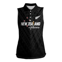 Custom Football New Zealand Women Sleeveless Polo Shirt Aotearoa United Black Version LT01 Female Black - Polynesian Pride