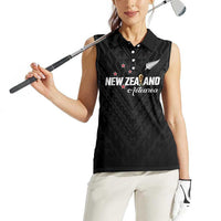 Custom Football New Zealand Women Sleeveless Polo Shirt Aotearoa United Black Version LT01 - Polynesian Pride