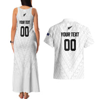 Custom Football New Zealand Couples Matching Tank Maxi Dress and Hawaiian Shirt Aotearoa United White Version LT01 - Polynesian Pride