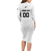 Custom Football New Zealand Family Matching Long Sleeve Bodycon Dress and Hawaiian Shirt Aotearoa United White Version LT01 - Polynesian Pride