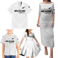 Custom Football New Zealand Family Matching Puletasi and Hawaiian Shirt Aotearoa United White Version LT01 - Polynesian Pride