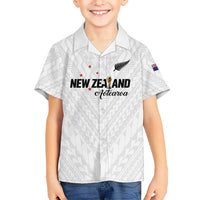 Custom Football New Zealand Family Matching Puletasi and Hawaiian Shirt Aotearoa United White Version LT01 Son's Shirt White - Polynesian Pride