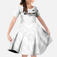 Custom Football New Zealand Family Matching Summer Maxi Dress and Hawaiian Shirt Aotearoa United White Version LT01 Daughter's Dress White - Polynesian Pride