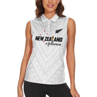 Custom Football New Zealand Women Sleeveless Polo Shirt Aotearoa United White Version LT01 - Polynesian Pride