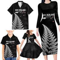 Personalised New Zealand 2025 Archery Family Matching Long Sleeve Bodycon Dress and Hawaiian Shirt Aotearoa Silver Arrows Black LT01 - Polynesian Pride