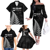 Personalised New Zealand 2025 Archery Family Matching Off The Shoulder Long Sleeve Dress and Hawaiian Shirt Aotearoa Silver Arrows Black LT01 - Polynesian Pride
