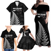 Personalised New Zealand 2025 Archery Family Matching Off Shoulder Maxi Dress and Hawaiian Shirt Aotearoa Silver Arrows Black LT01 - Polynesian Pride