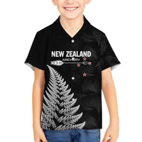 Personalised New Zealand 2025 Archery Family Matching Short Sleeve Bodycon Dress and Hawaiian Shirt Aotearoa Silver Arrows Black LT01 Son's Shirt Black - Polynesian Pride
