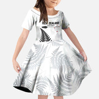 Personalised New Zealand 2025 Archery Family Matching Short Sleeve Bodycon Dress and Hawaiian Shirt Aotearoa Silver Arrows White LT01 Daughter's Dress White - Polynesian Pride