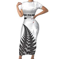Personalised New Zealand 2025 Archery Family Matching Short Sleeve Bodycon Dress and Hawaiian Shirt Aotearoa Silver Arrows White LT01 Mom's Dress White - Polynesian Pride