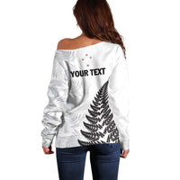 Personalised New Zealand 2025 Archery Off Shoulder Sweater Aotearoa Silver Arrows White LT01 - Polynesian Pride