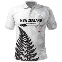 Personalised New Zealand 2025 Archery Polo Shirt Aotearoa Silver Arrows White LT01 White - Polynesian Pride