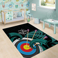 New Zealand Archery Area Rug Turquoise Maori Silver Fern