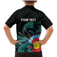 Personalised New Zealand Archery Family Matching Mermaid Dress and Hawaiian Shirt Turquoise Maori Silver Fern LT01 - Polynesian Pride