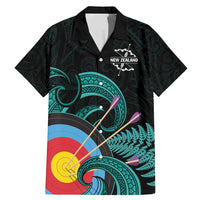 Personalised New Zealand Archery Family Matching Mermaid Dress and Hawaiian Shirt Turquoise Maori Silver Fern LT01 Dad's Shirt - Short Sleeve Turquoise - Polynesian Pride