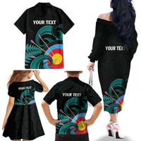 Personalised New Zealand Archery Family Matching Off The Shoulder Long Sleeve Dress and Hawaiian Shirt Turquoise Maori Silver Fern LT01 - Polynesian Pride