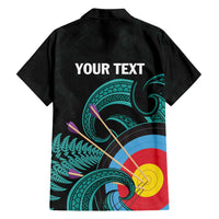 Personalised New Zealand Archery Family Matching Off Shoulder Short Dress and Hawaiian Shirt Turquoise Maori Silver Fern LT01 - Polynesian Pride