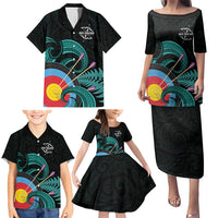 Personalised New Zealand Archery Family Matching Puletasi and Hawaiian Shirt Turquoise Maori Silver Fern LT01 - Polynesian Pride