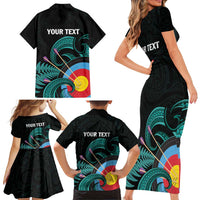 Personalised New Zealand Archery Family Matching Short Sleeve Bodycon Dress and Hawaiian Shirt Turquoise Maori Silver Fern LT01 - Polynesian Pride