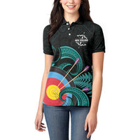Personalised New Zealand Archery Women Polo Shirt Turquoise Maori Silver Fern