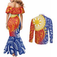 Philippines Couples Matching Mermaid Dress and Long Sleeve Button Shirt Pilipinas Polynesian Pattern LT01 - Polynesian Pride