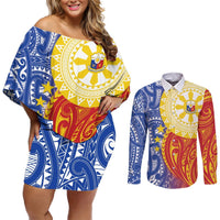 Philippines Couples Matching Off Shoulder Short Dress and Long Sleeve Button Shirt Pilipinas Polynesian Pattern LT01 Art - Polynesian Pride