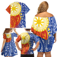 Philippines Family Matching Off Shoulder Short Dress and Hawaiian Shirt Pilipinas Polynesian Pattern