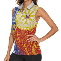 Philippines Women Sleeveless Polo Shirt Pilipinas Polynesian Pattern