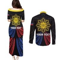 Personalized Philippines Independence Day Couples Matching Puletasi and Long Sleeve Button Shirt Filipino 126th Anniversary Sun Tattoo LT01 - Polynesian Pride