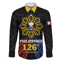 Personalized Philippines Independence Day Family Matching Long Sleeve Bodycon Dress and Hawaiian Shirt Filipino 126th Anniversary Sun Tattoo LT01 Dad's Shirt - Long Sleeve Black - Polynesian Pride