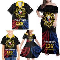Personalized Philippines Independence Day Family Matching Off Shoulder Maxi Dress and Hawaiian Shirt Filipino 126th Anniversary Sun Tattoo LT01 - Polynesian Pride