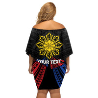 Personalized Philippines Independence Day Family Matching Off Shoulder Short Dress and Hawaiian Shirt Filipino 126th Anniversary Sun Tattoo LT01 - Polynesian Pride