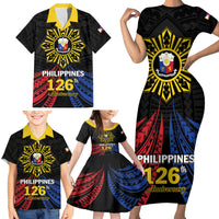 Personalized Philippines Independence Day Family Matching Short Sleeve Bodycon Dress and Hawaiian Shirt Filipino 126th Anniversary Sun Tattoo LT01 - Polynesian Pride