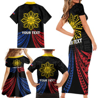 Personalized Philippines Independence Day Family Matching Short Sleeve Bodycon Dress and Hawaiian Shirt Filipino 126th Anniversary Sun Tattoo LT01 - Polynesian Pride