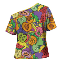 Hawaii Fruits Hippie Style Cross Shoulder Shirt Vibrant Colorful