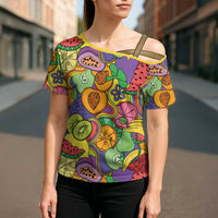 Hawaii Fruits Hippie Style Cross Shoulder Shirt Vibrant Colorful