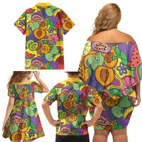 Hawaii Fruits Hippie Style Family Matching Off Shoulder Short Dress and Hawaiian Shirt Vibrant Colorful LT01 - Polynesian Pride