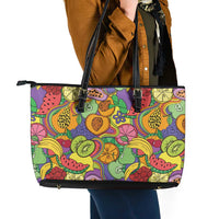 Hawaii Fruits Hippie Style Leather Tote Bag Vibrant Colorful